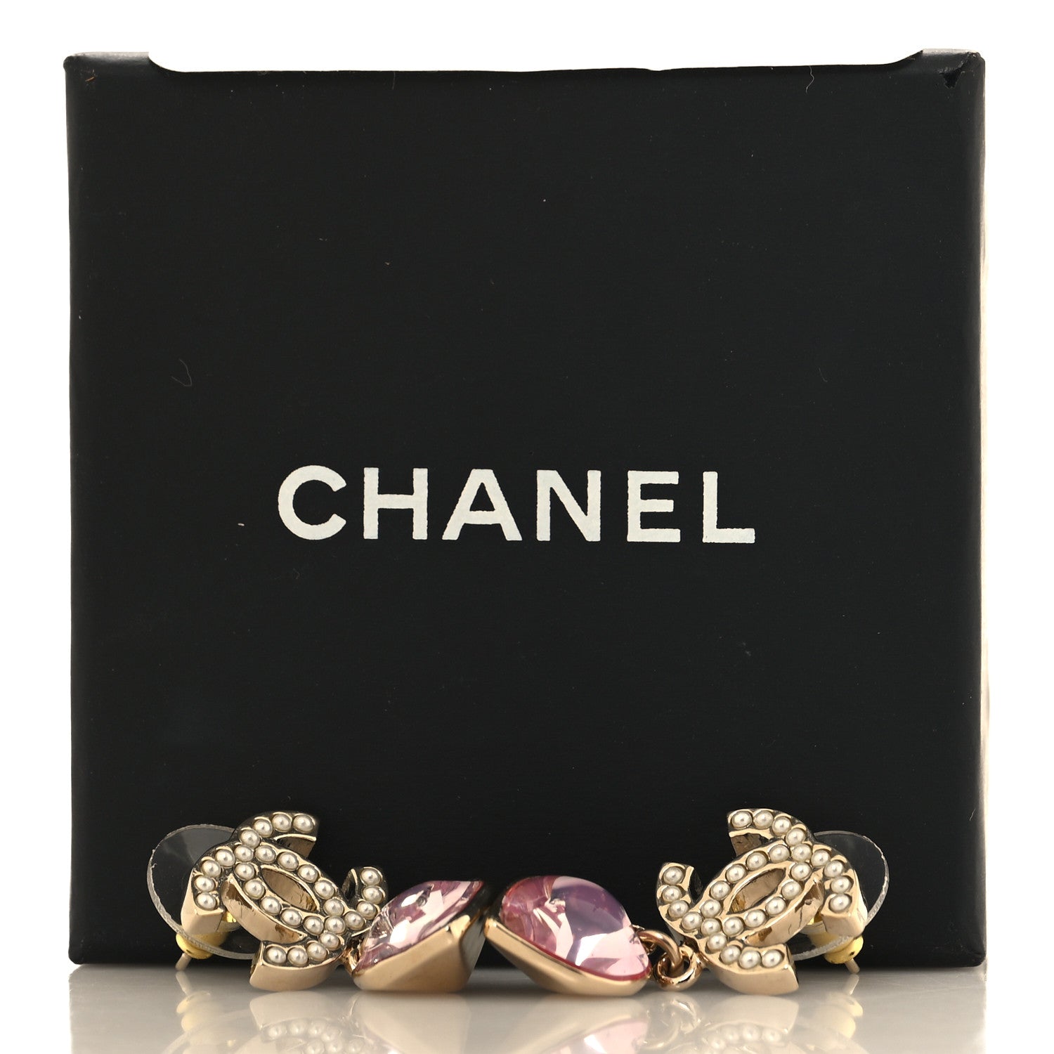 Chanel Crystal Heart CC Drop Earrings Pink Gold 5 of 5