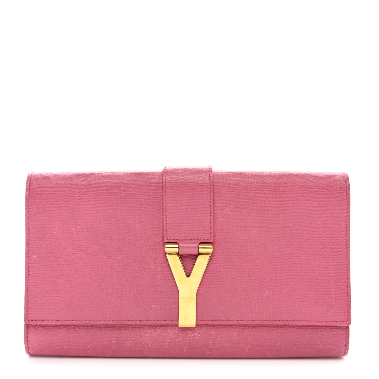 Textured Calfskin Y Ligne Clutch Fuchsia