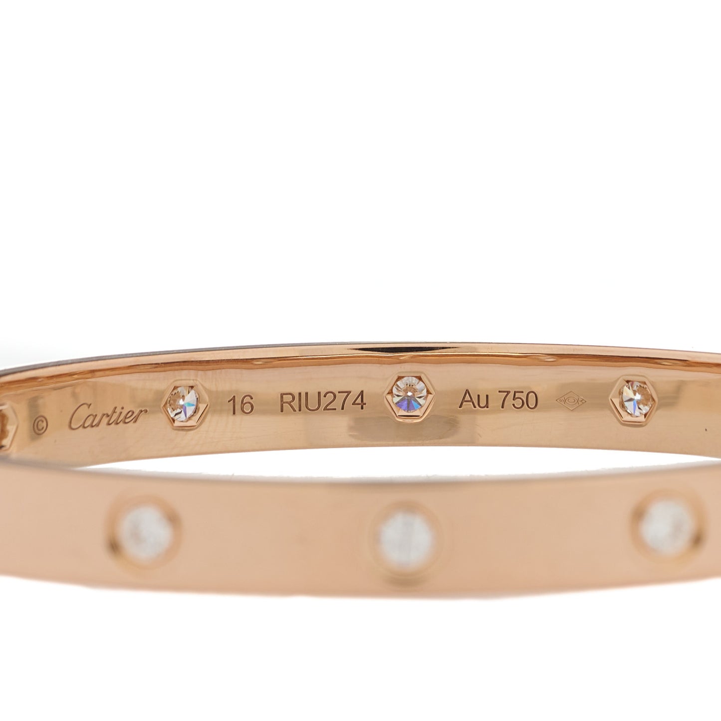 18K Pink Gold 10 Diamond LOVE Bracelet 16