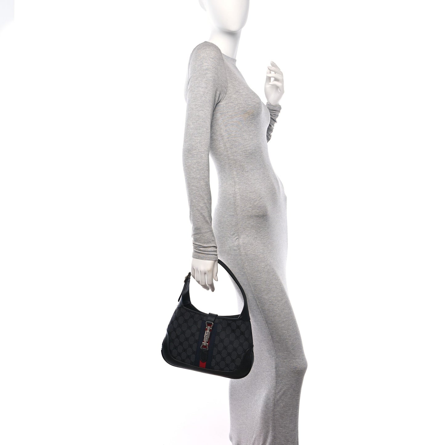 X BALENCIAGA BB Monogram Calfskin Web Small Jackie 1961 Hobo Black
