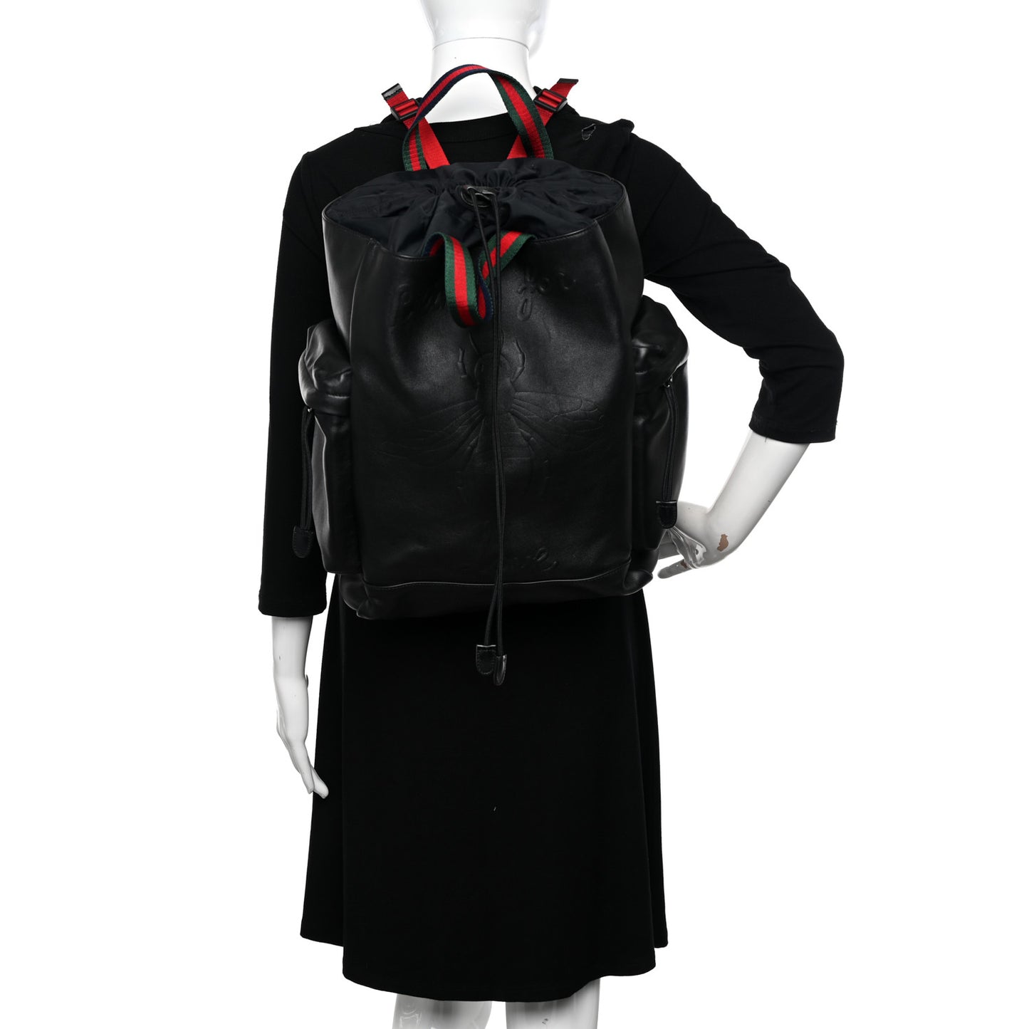 Calfskin Web Blind For Love Animalier Drawstring Backpack Black