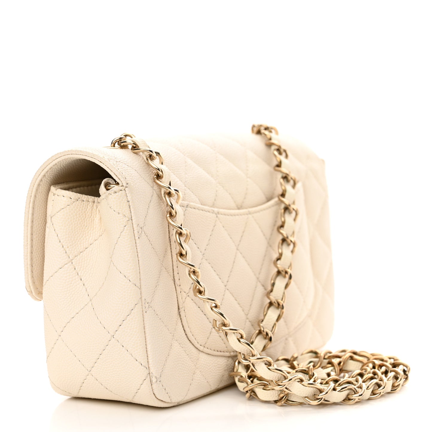 Caviar Quilted Mini Rectangular Flap White