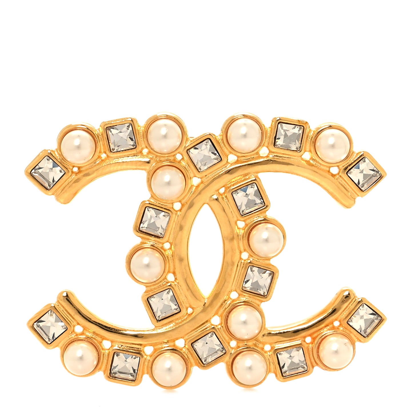 Metal Crystal Pearl CC Crystal Brooch Gold