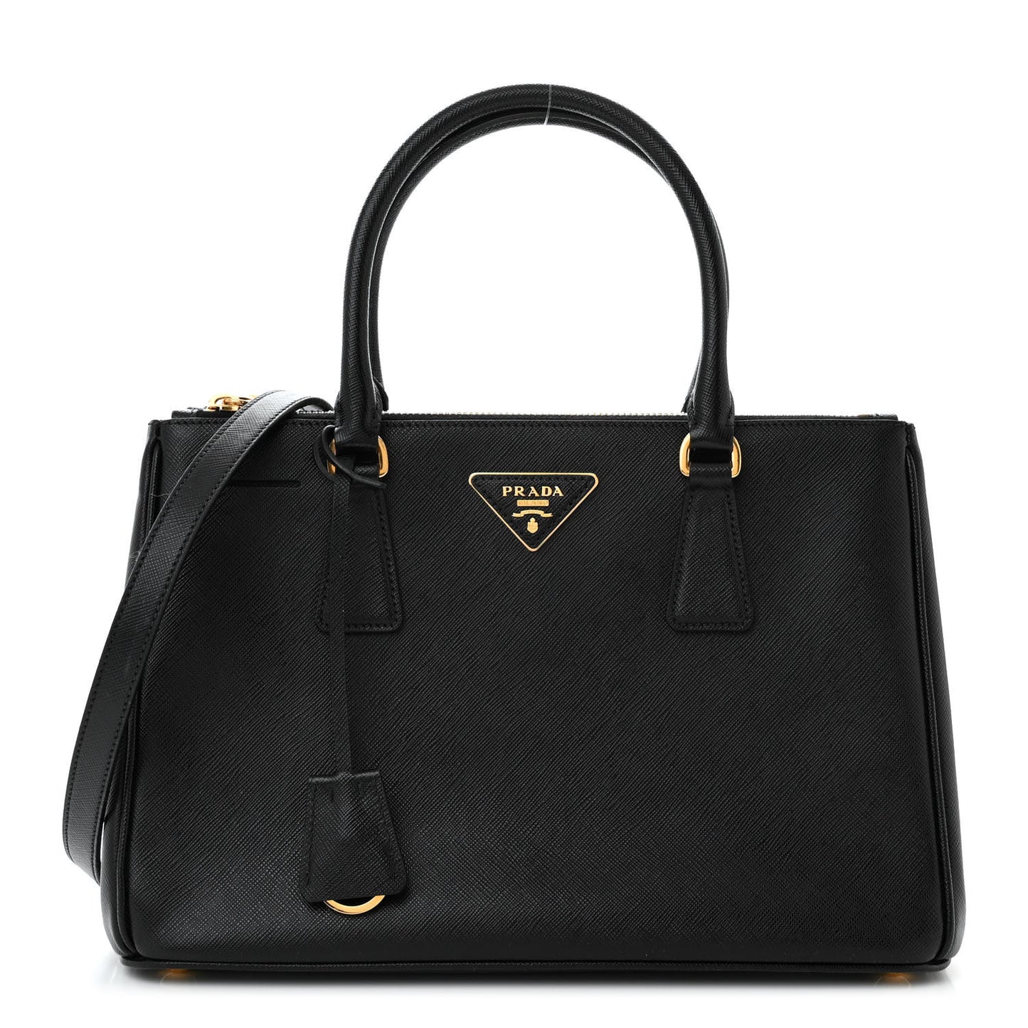 Saffiano Medium Galleria Double Zip Tote Black