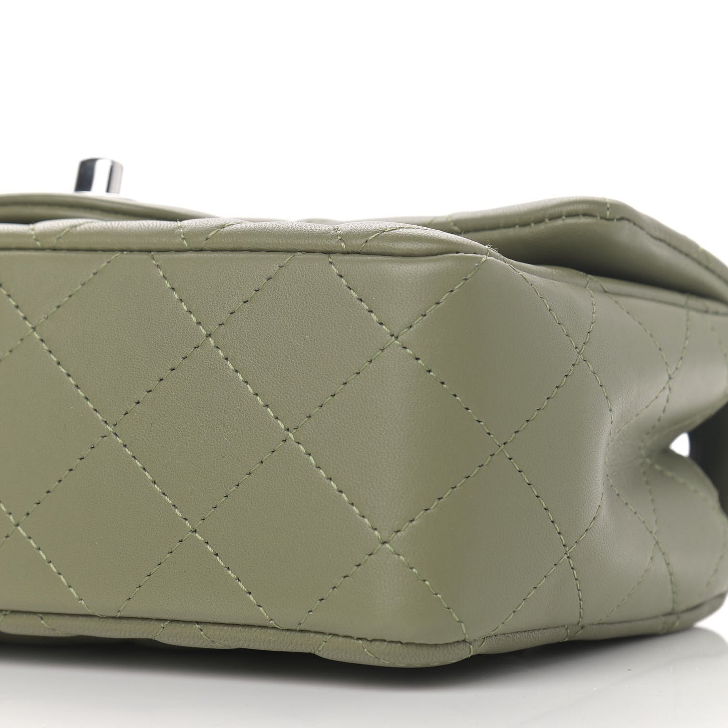 Lambskin Quilted Mini Rectangular Flap Khaki