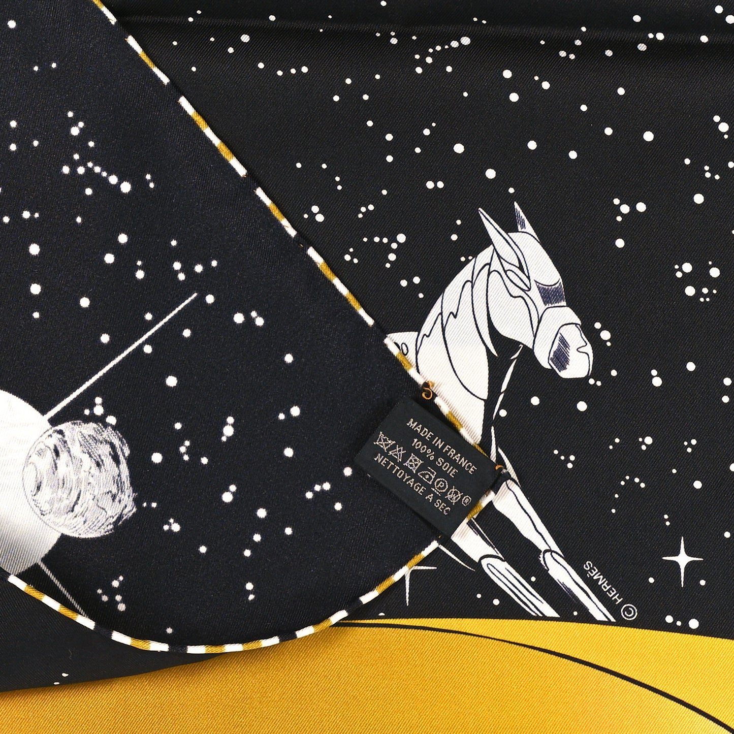Silk Space Derby Scarf 90 Black White Gold