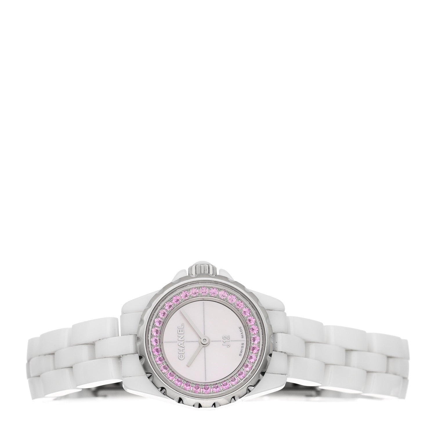 Chanel Stainless Steel Ceramic Pink Sapphire Mother of Pearl 19mm J12 Quartz Watch White 2 of 4