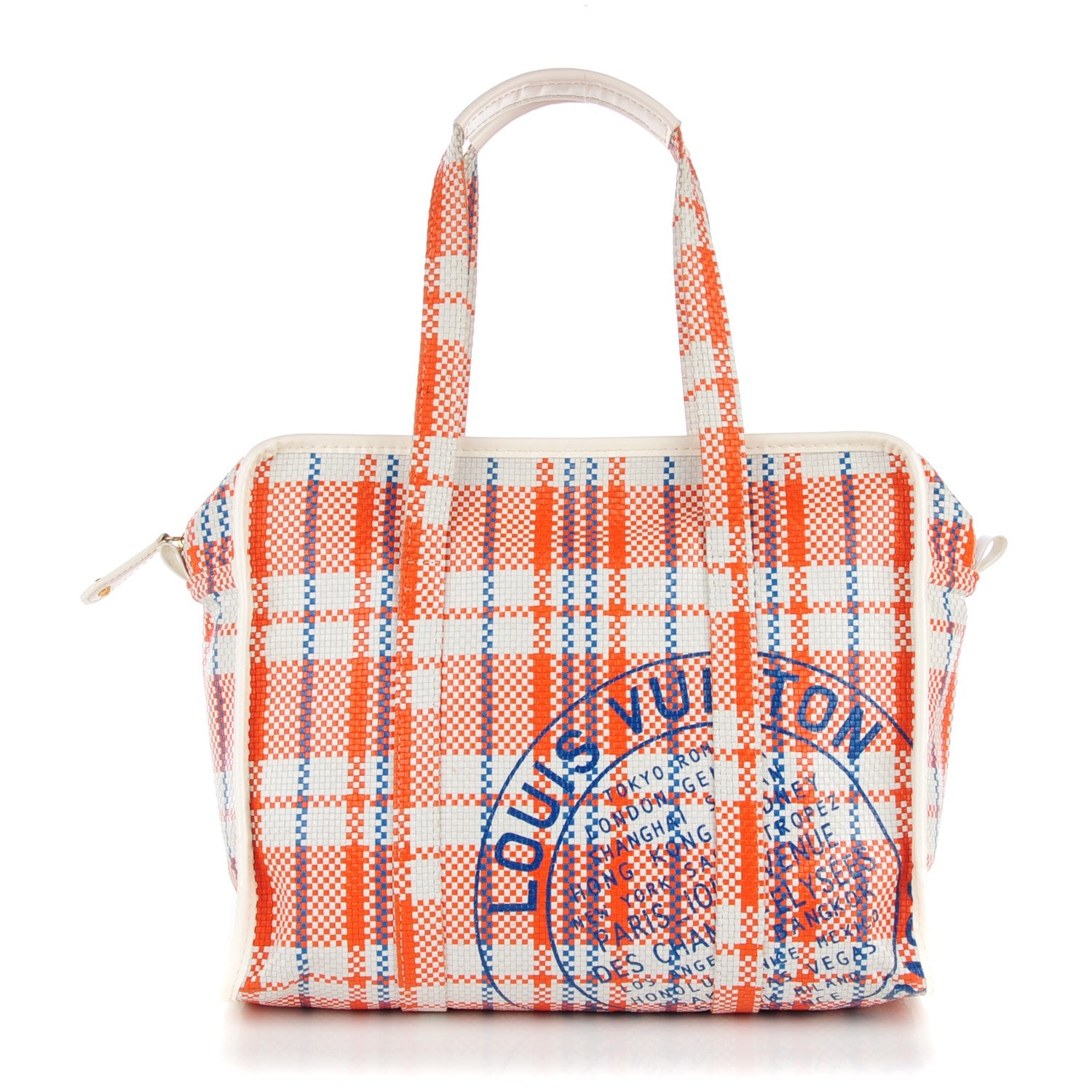 Louis Vuitton チェック柄トートバッグ Louis Vuitton Woven Leather Plaid Laundry Tote Orange 131337