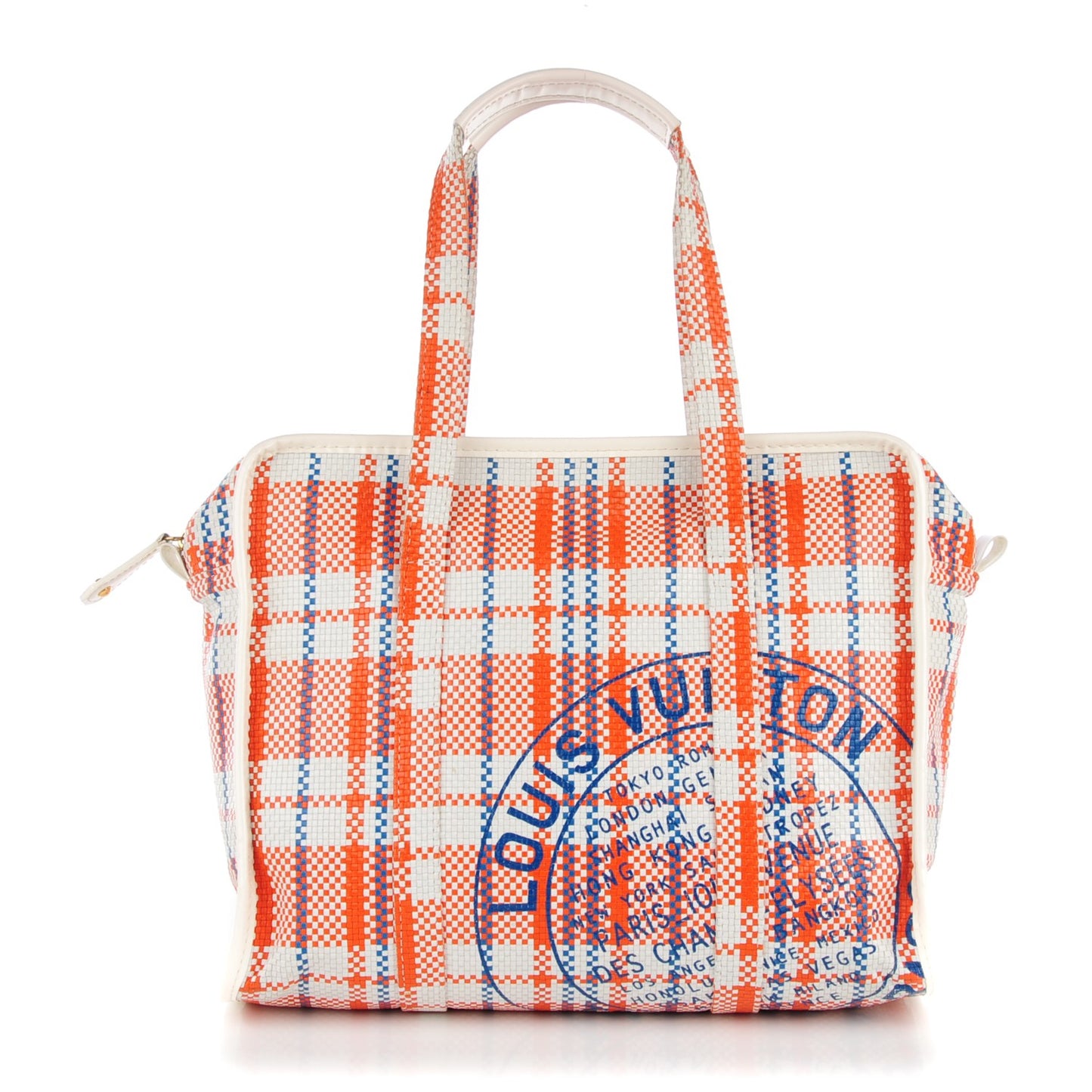 Woven Leather Plaid Laundry Tote Orange