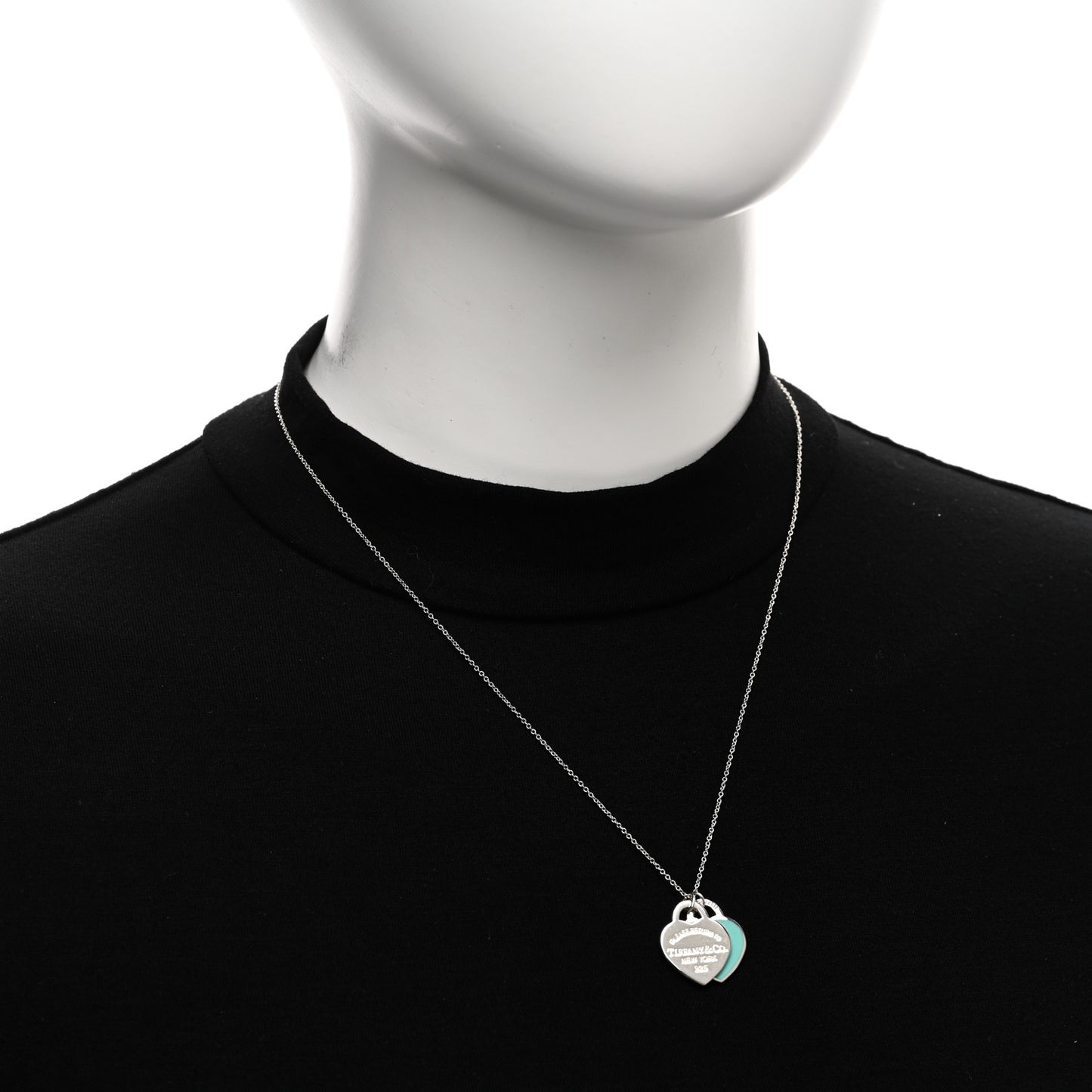 Sterling Silver Enamel Return to Tiffany Double Heart Tag Pendant Necklace Blue