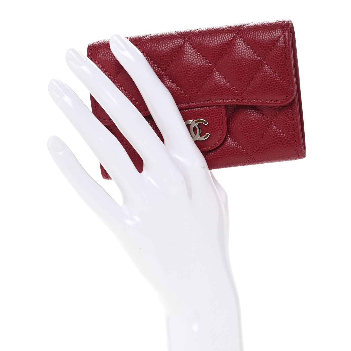 Caviar Quilted Flap Card Holder Wallet Dark Pink