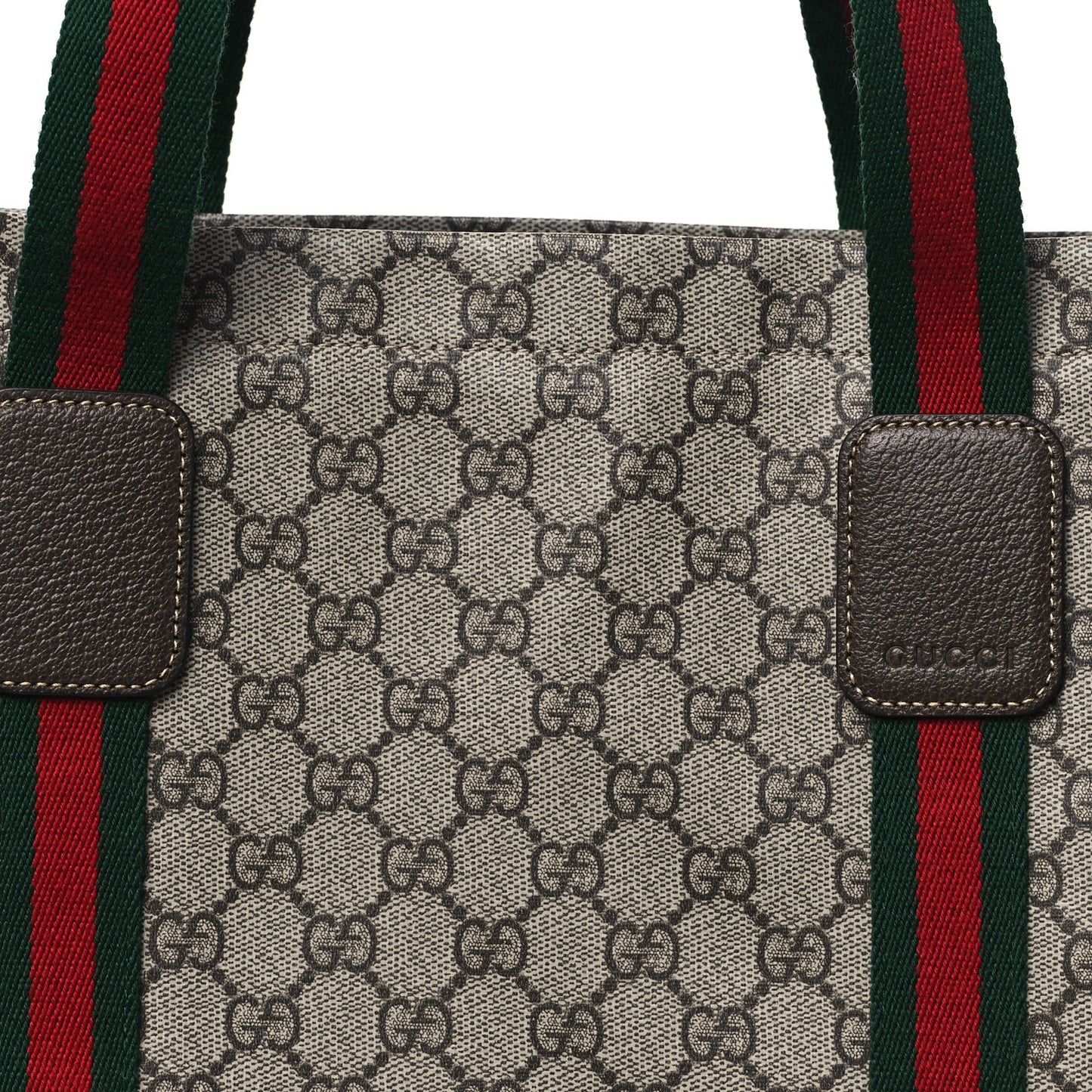 Tender GG Supreme Monogram Textured Dollar Calfskin Web Tote Beige Ebony New Acero