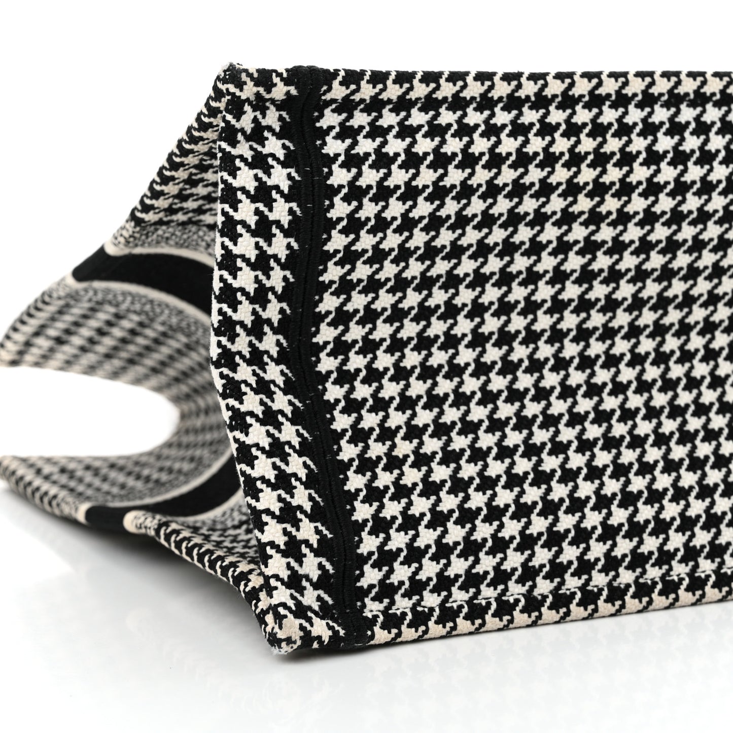 Canvas Houndstooth Embroidered Medium Book Tote Black White
