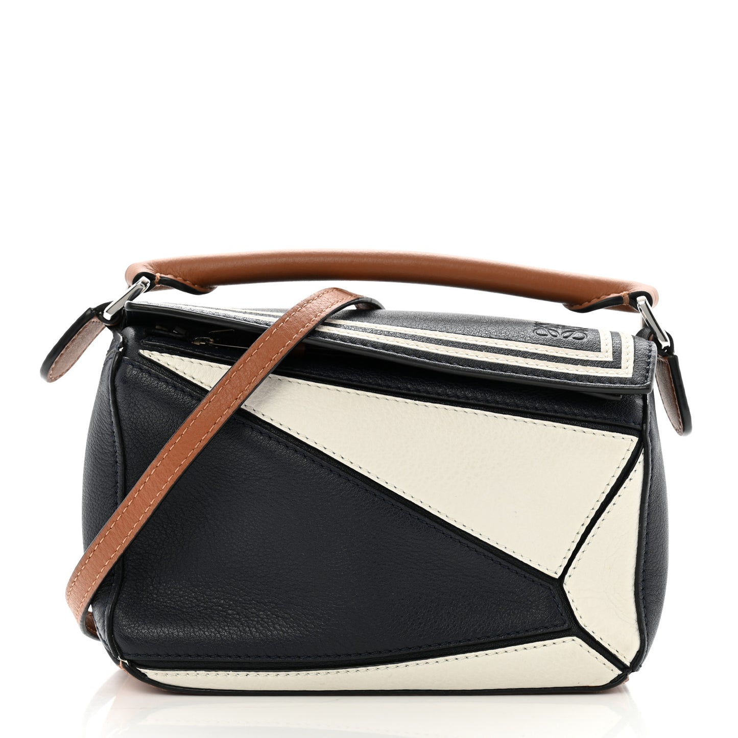 Calfskin Mini Puzzle Bag Deep Blue Soft White