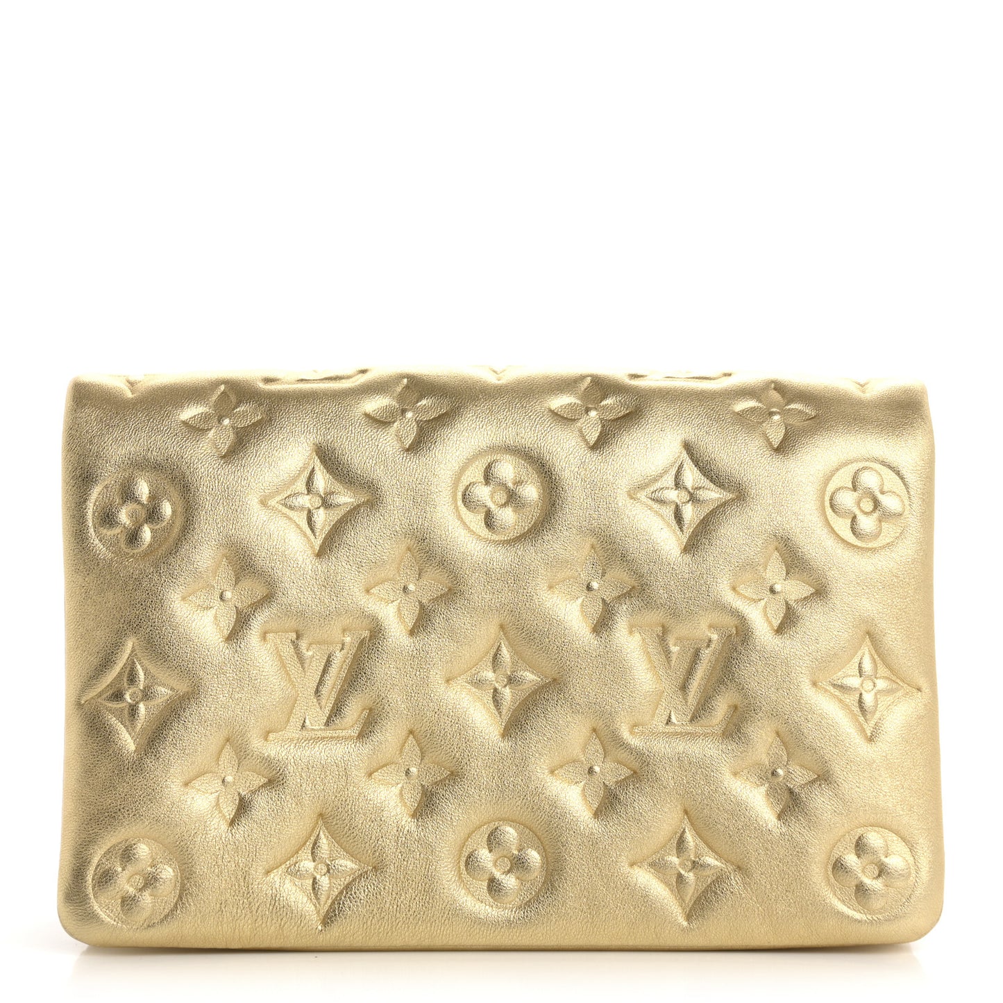 Metallic Lambskin Embossed Monogram Pochette Coussin Gold
