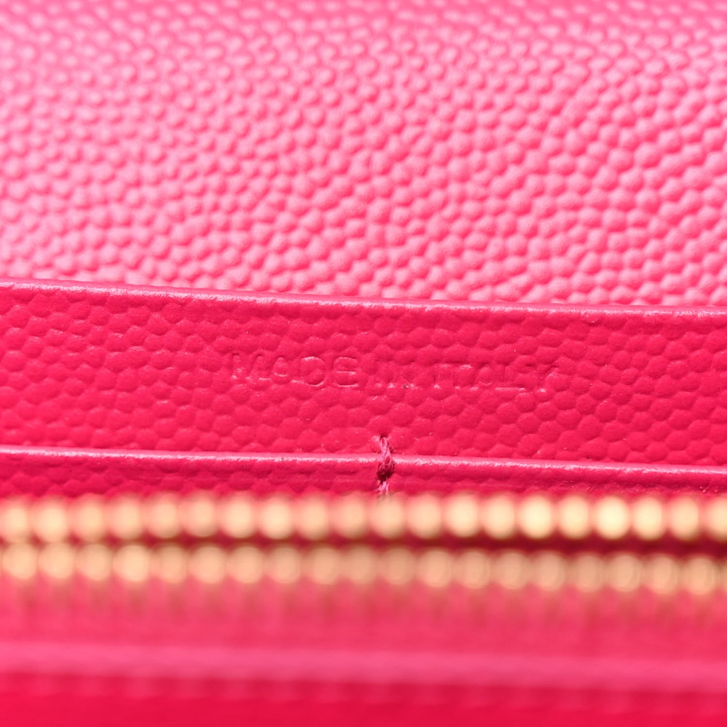 Grain De Poudre Matelasse Chevron Monogram Chain Wallet Lipstick Fuchsia