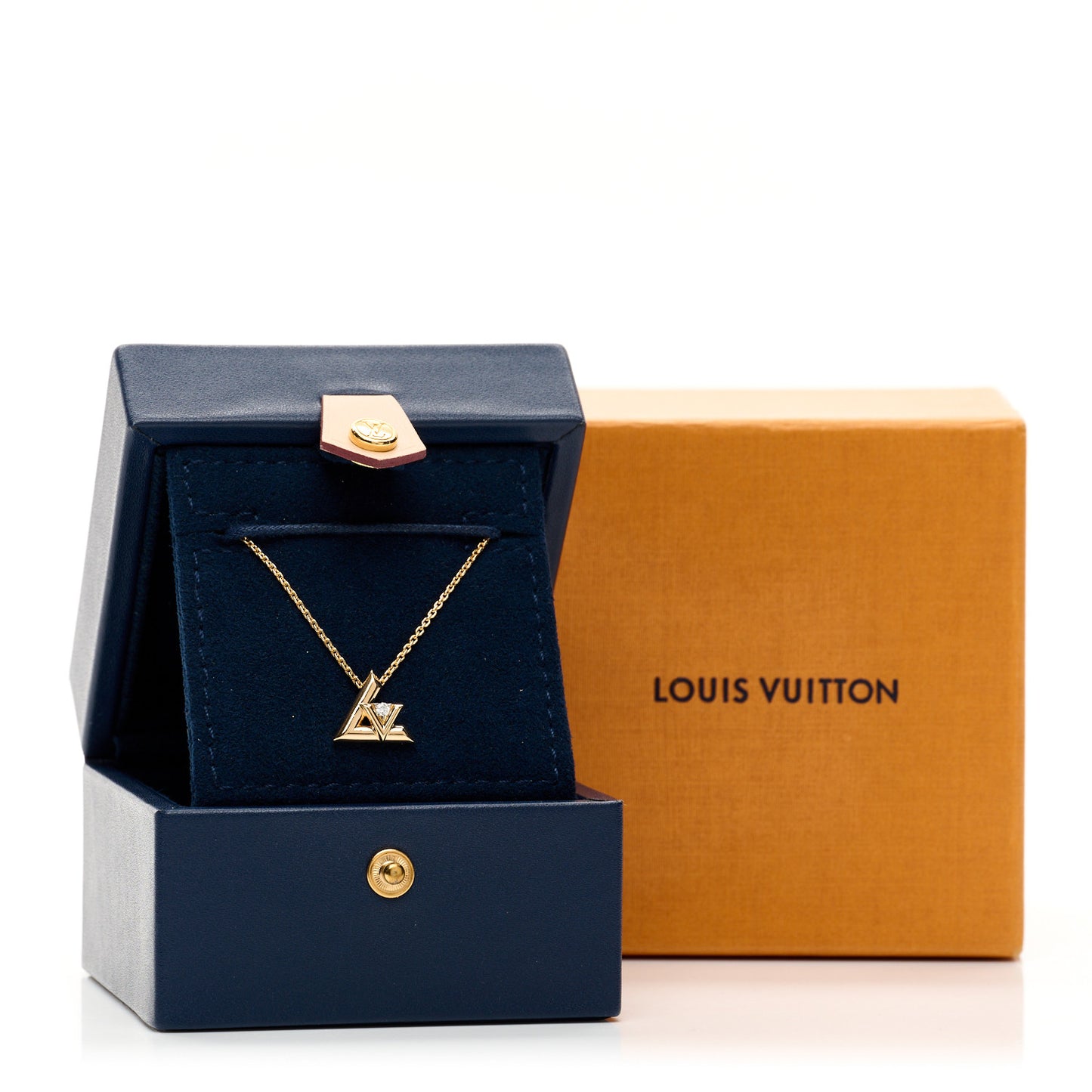 18K Yellow Gold Diamond Small LV Volt One Pendant Necklace