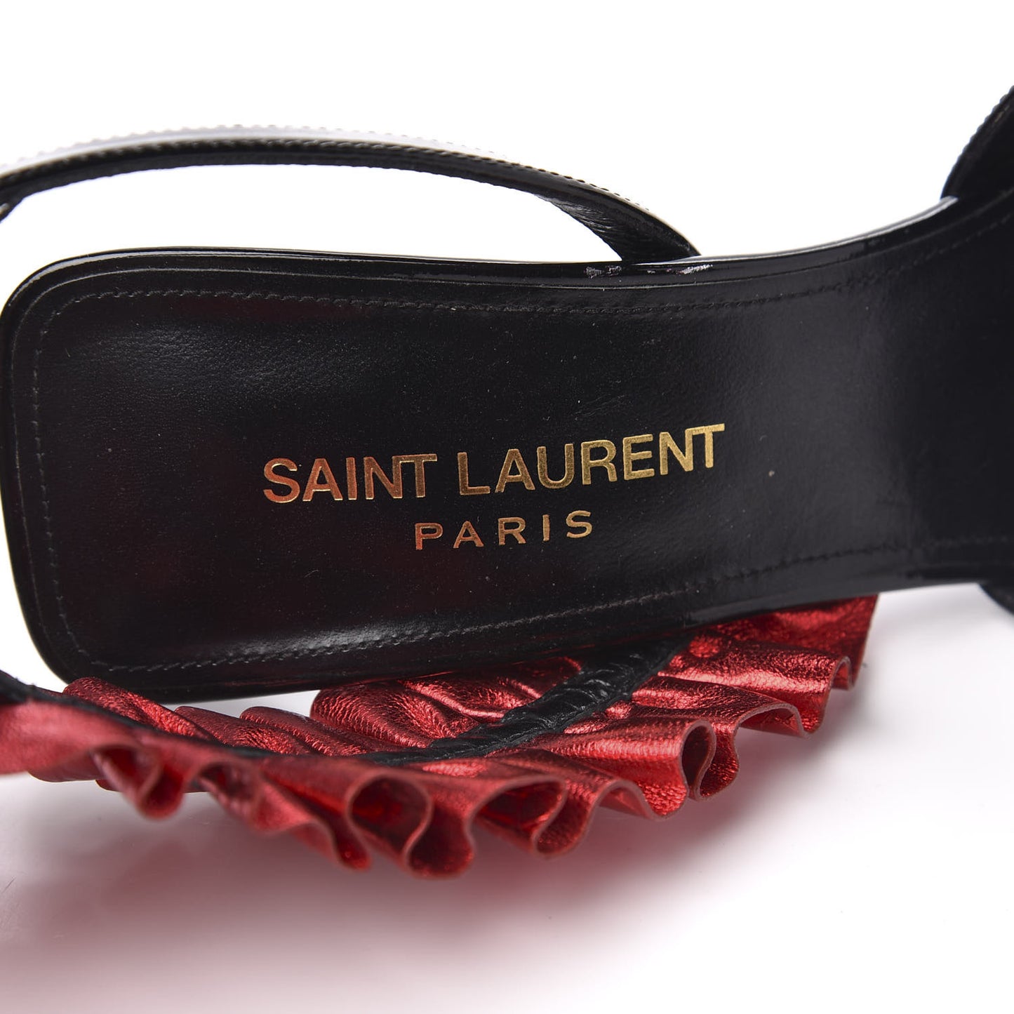 Patent Calfskin Ayers Edie 110 Leaf Slingback Pumps 36 Black Red