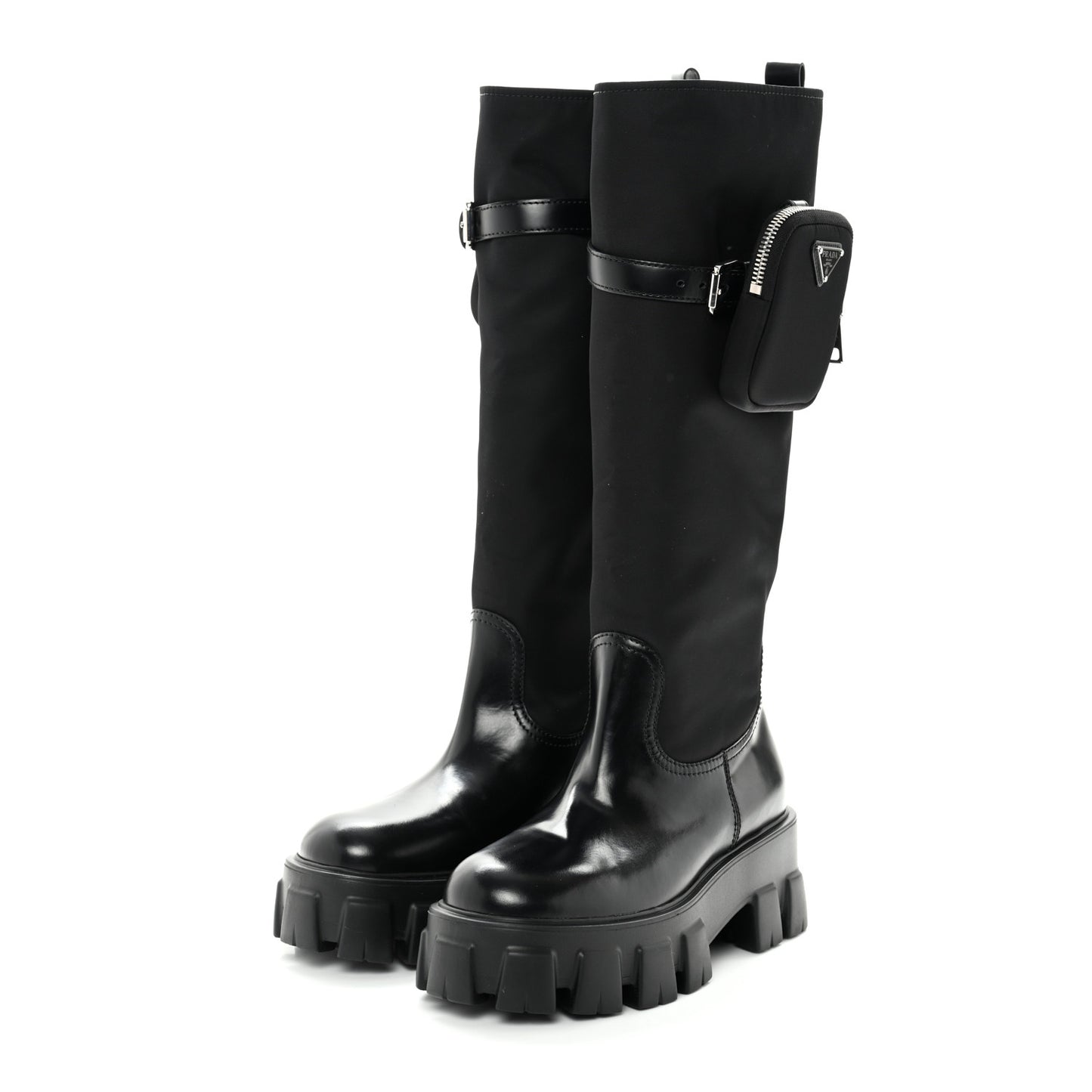 Spazzolato Rois Re-Nylon Metal Triangle Logo Monolith Pouch Pocket 55mm Tall Boots 37 Black