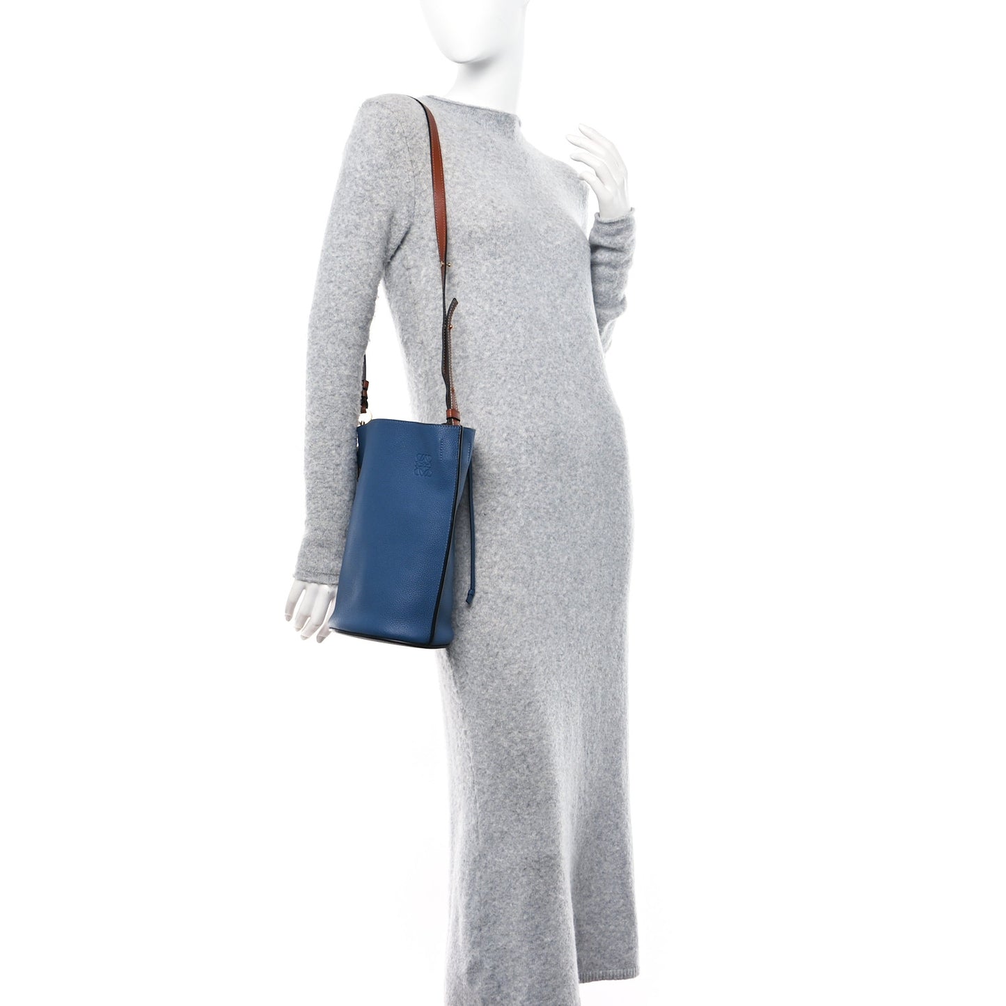 Calfskin Gate Bucket Bag Steel Blue