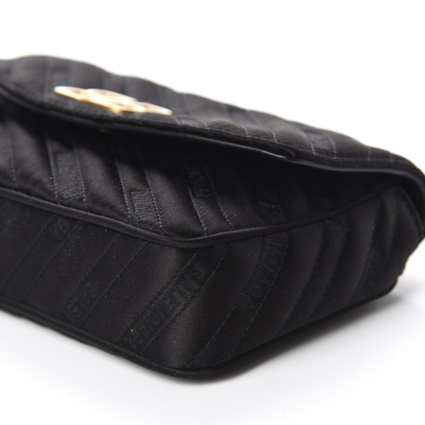 Satin Jacquard Logo Matelasse BB Chain Wallet Black