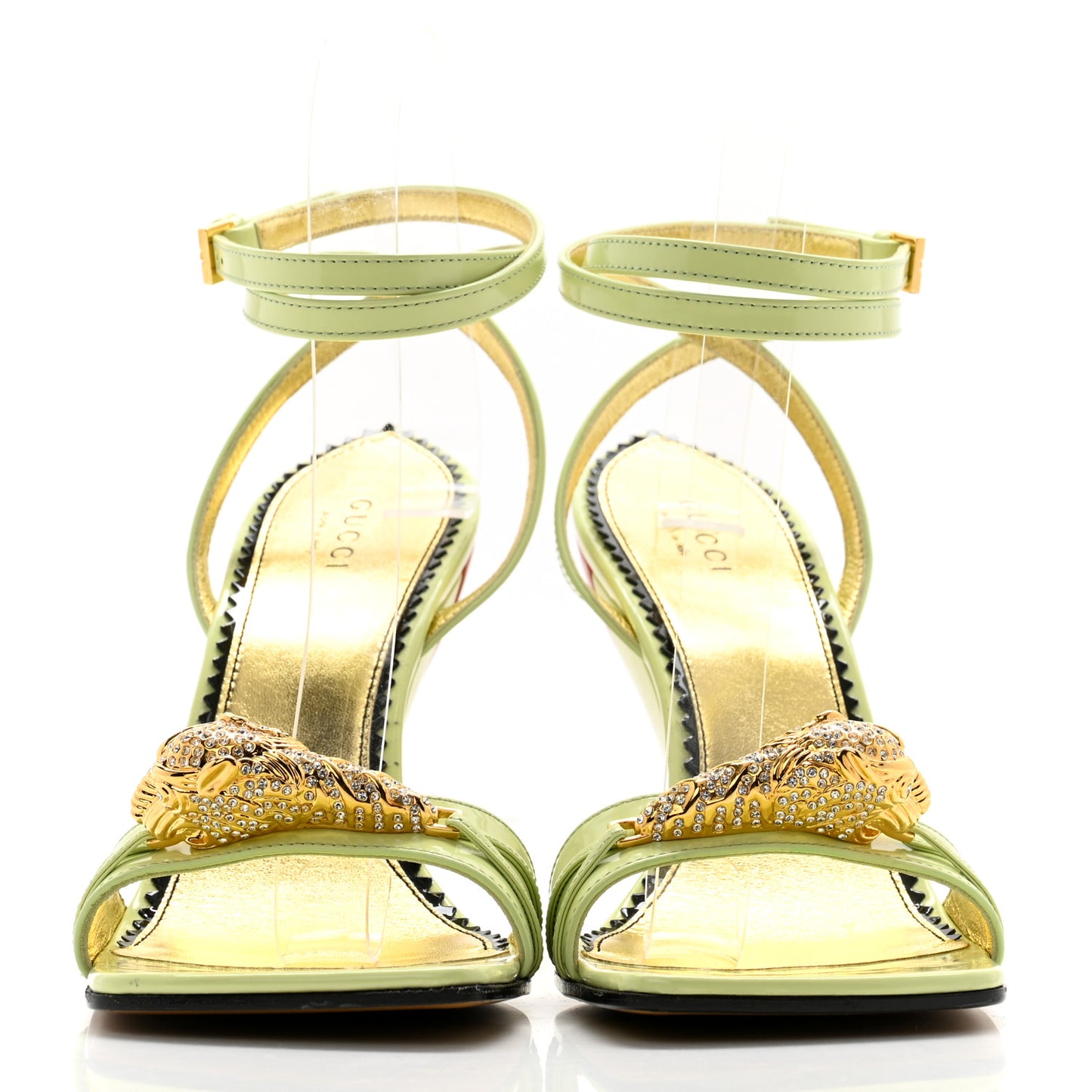 Regent Calfskin Crystal Snake Head Sandals 37 Green