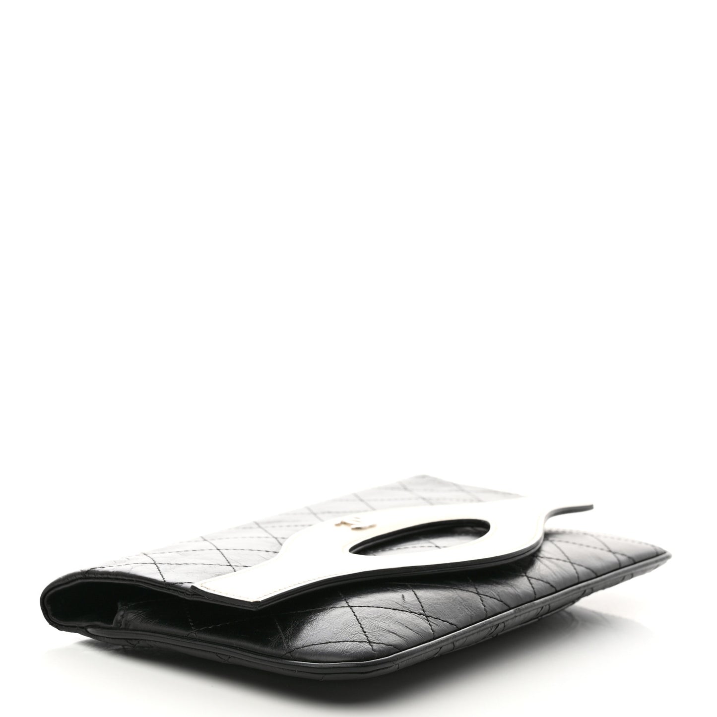 Aged Calfskin Stitched Large 31 Pouch Black White