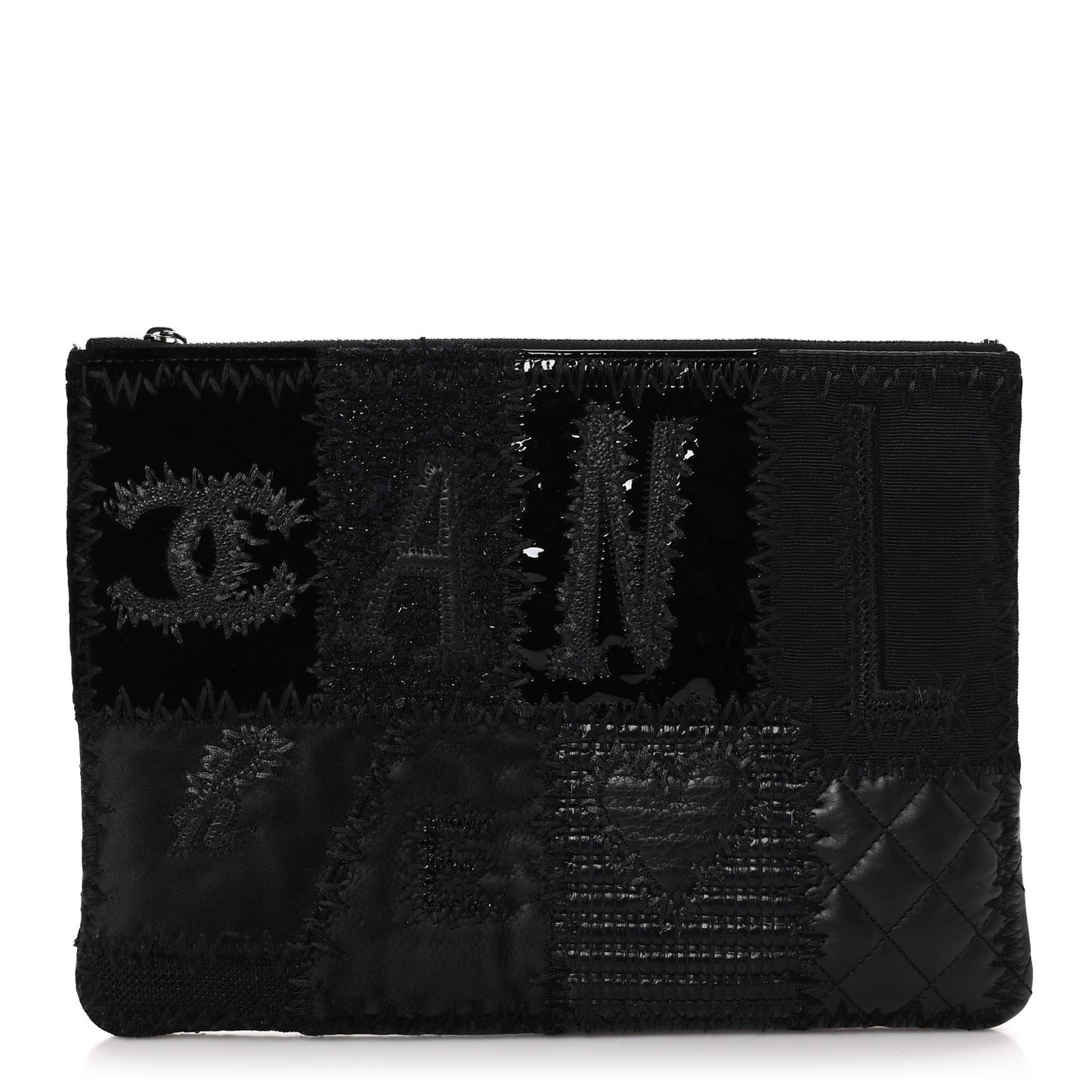 Tweed Patchwork Aged Calfskin Quilted Medium Cosmetic Case Black