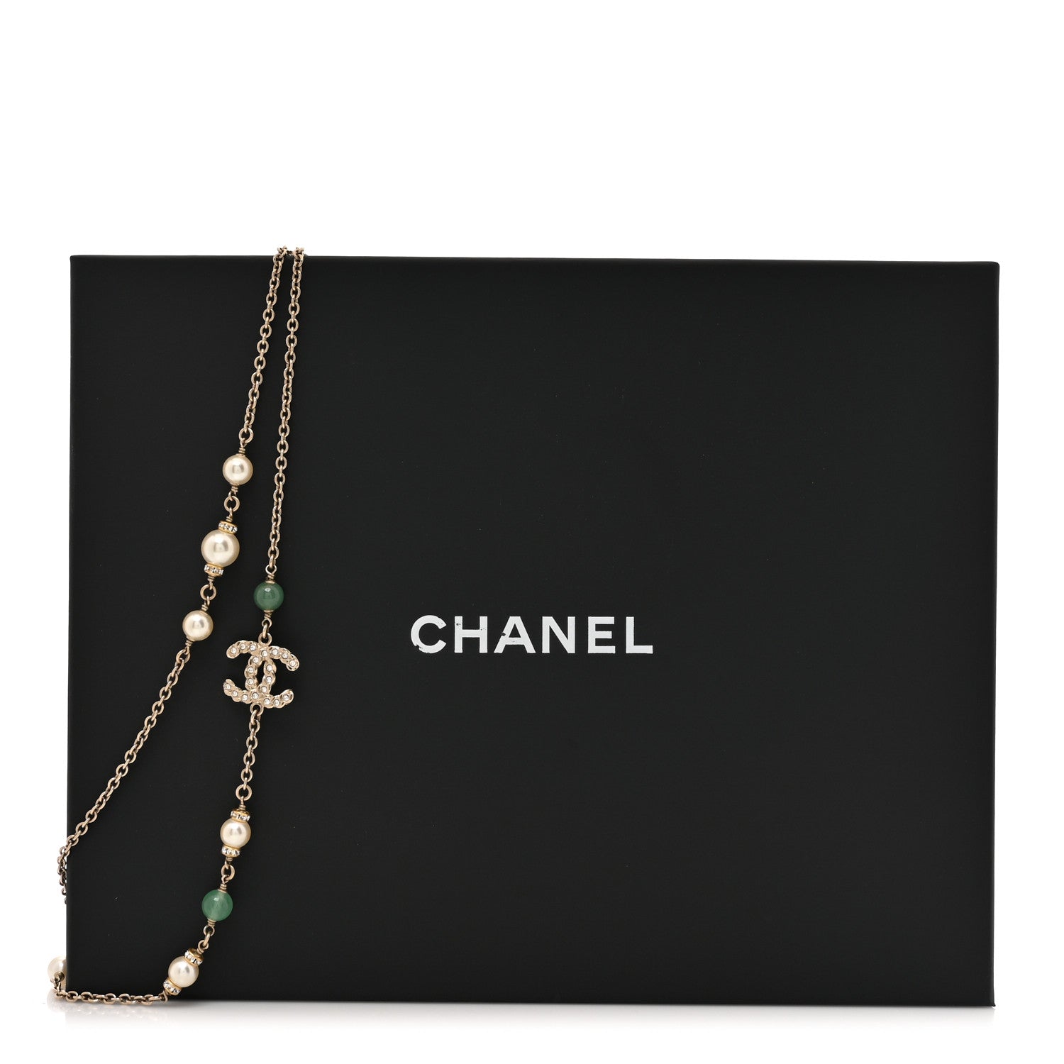 Chanel Crystal Beaded Pearl Pearls CC Coronation Multi Strand Short Necklace Gold Green 5 of 5