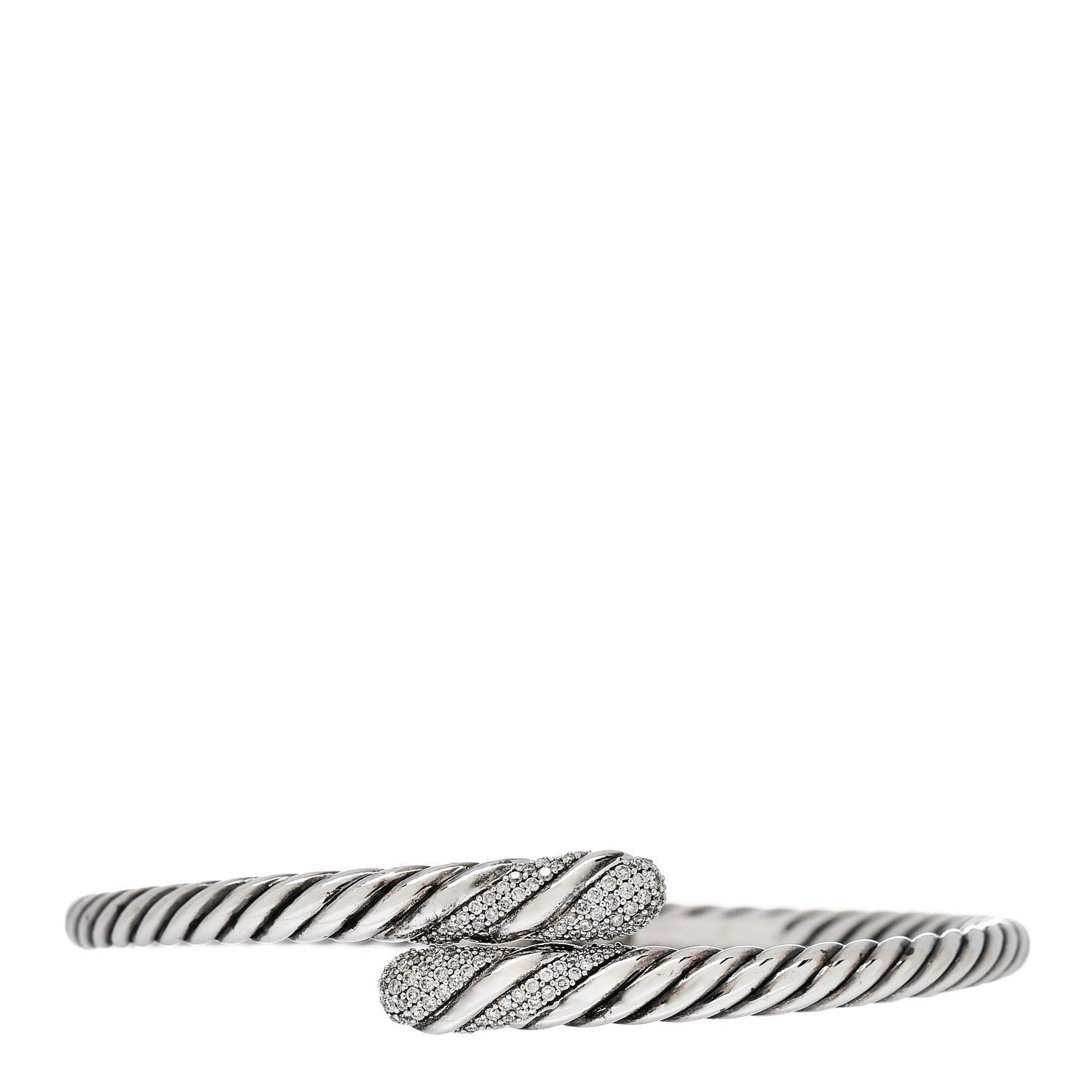David Yurman Sterling Silver Diamond 12mm Willow Open Single Row Bracelet 1 of 5