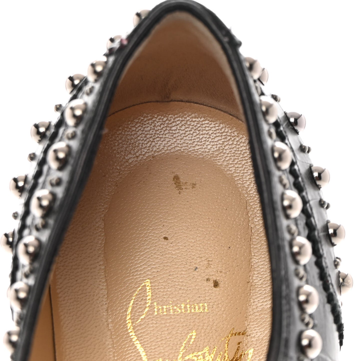 Croc Calfskin Embossed Womens Studded Crapadonna Oxfords 37 Black