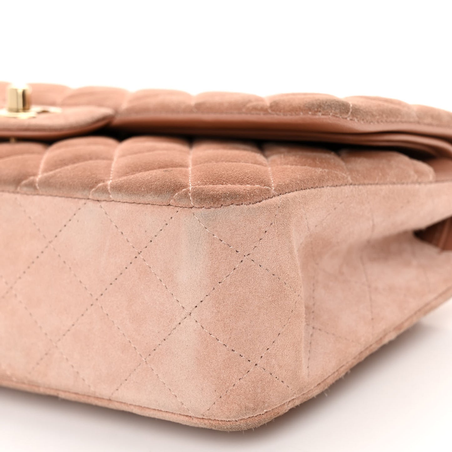 Suede Quilted Medium Double Flap Light Pink