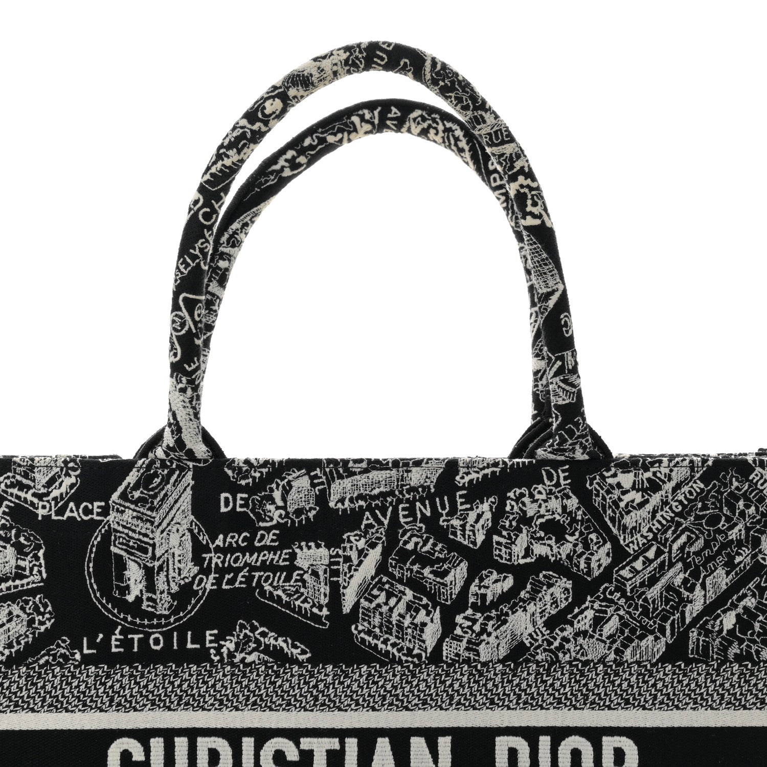 Christian Dior Canvas Embroidered Medium Plan De Paris Book Tote Black White 8 of 10
