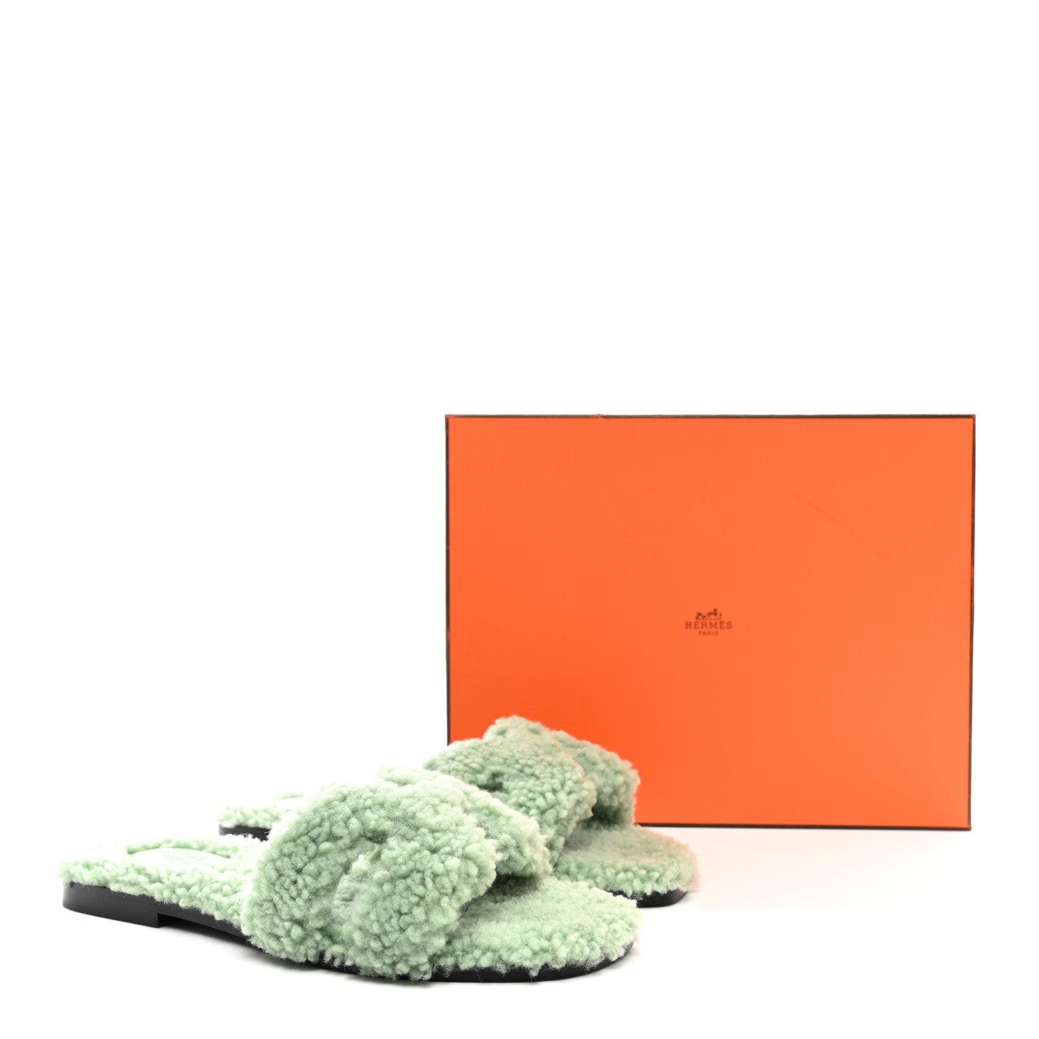 Hermes Woolskin Oran Sandals 39 Vert D’eau 8 of 8