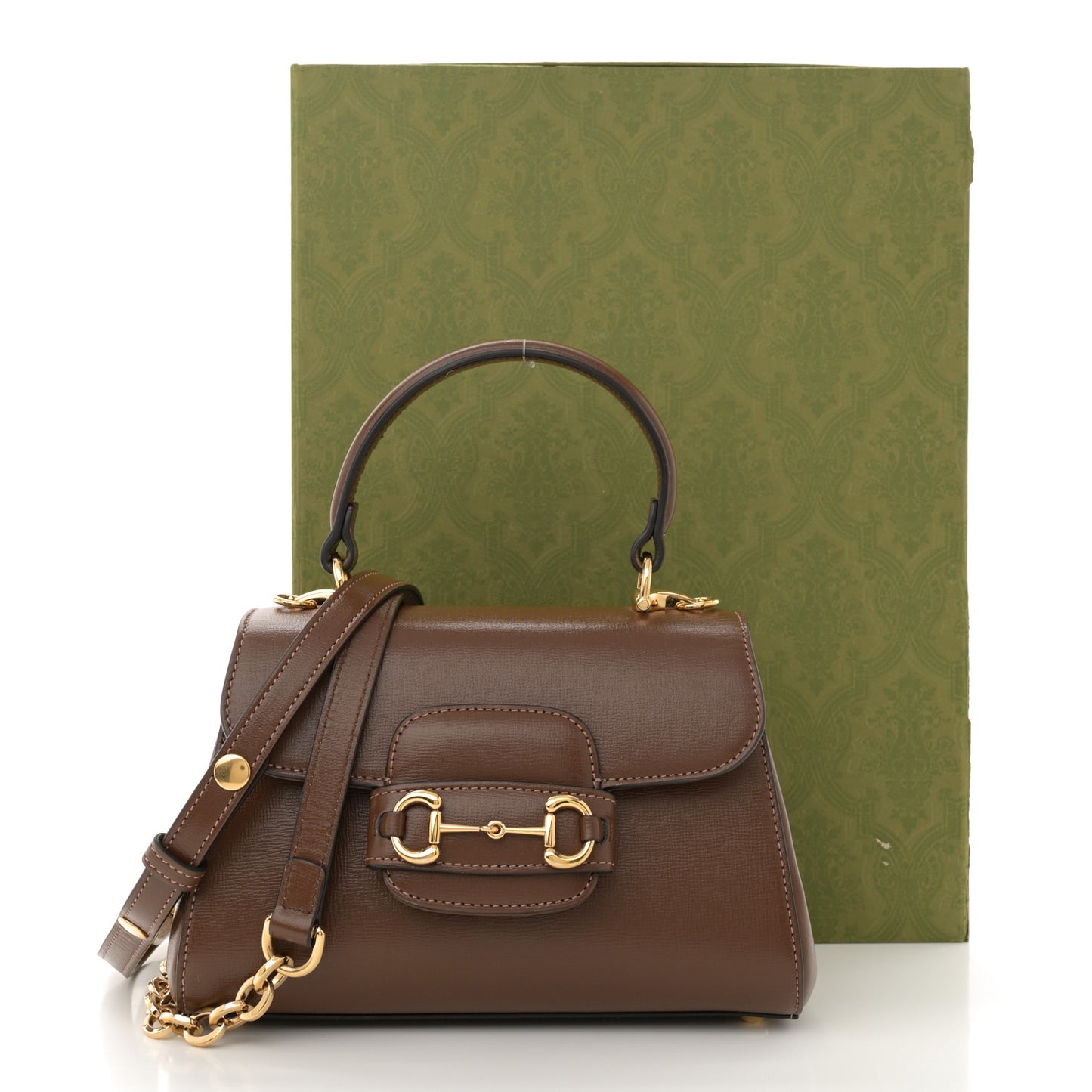 Glazed Textured Calfskin Mini Horsebit 1955 Top Handle Flap Bag Brown Sugar