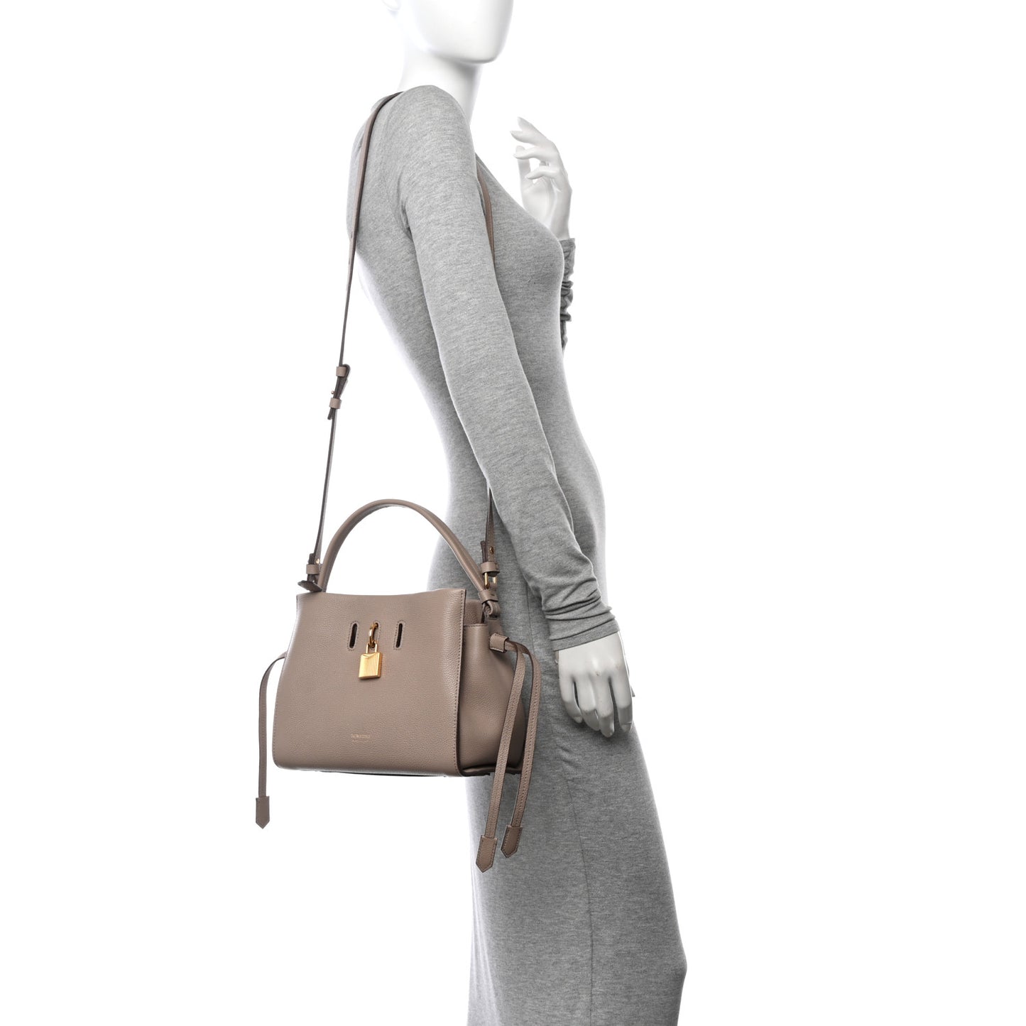 Grained Calfskin Small Padlock Top Handle Beige