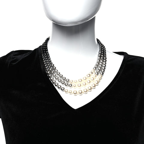 Graduated Pearl CC Multi Strand Short Necklace Ruthenium Grey Black