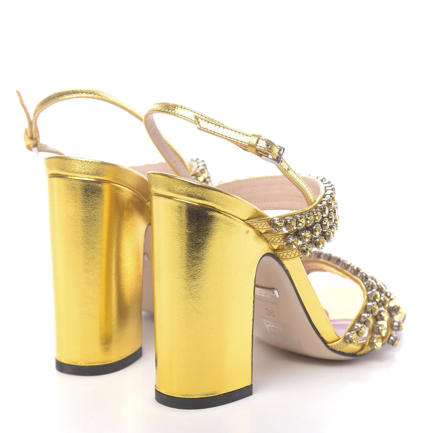 Nappa Silk Crystal Bertie High Heel Sandals 36 Gold