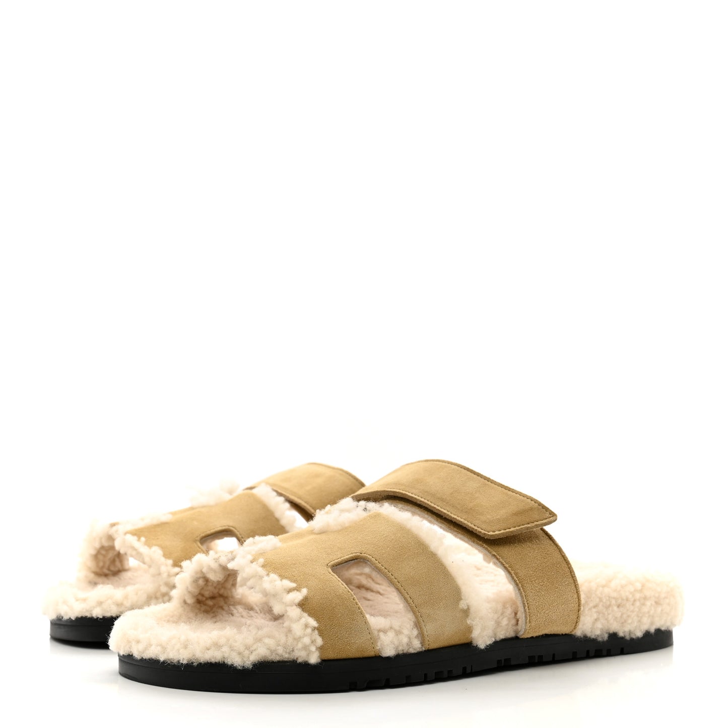 Suede Goatskin Woolskin Womens Chypre Sandals 38 Golden Beige