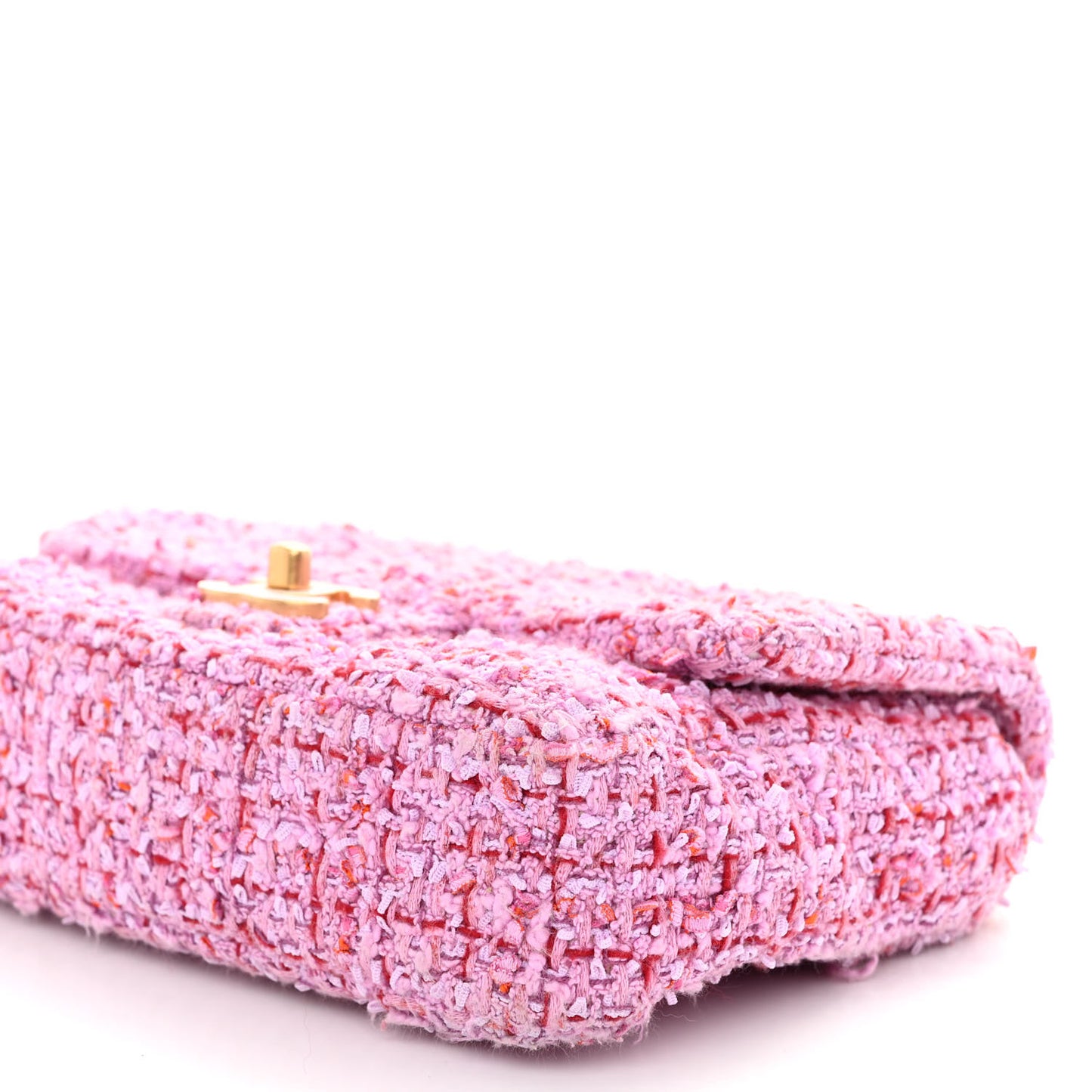 Tweed Enamel Quilted Mini Pending CC Square Flap Light Purple Pink Red