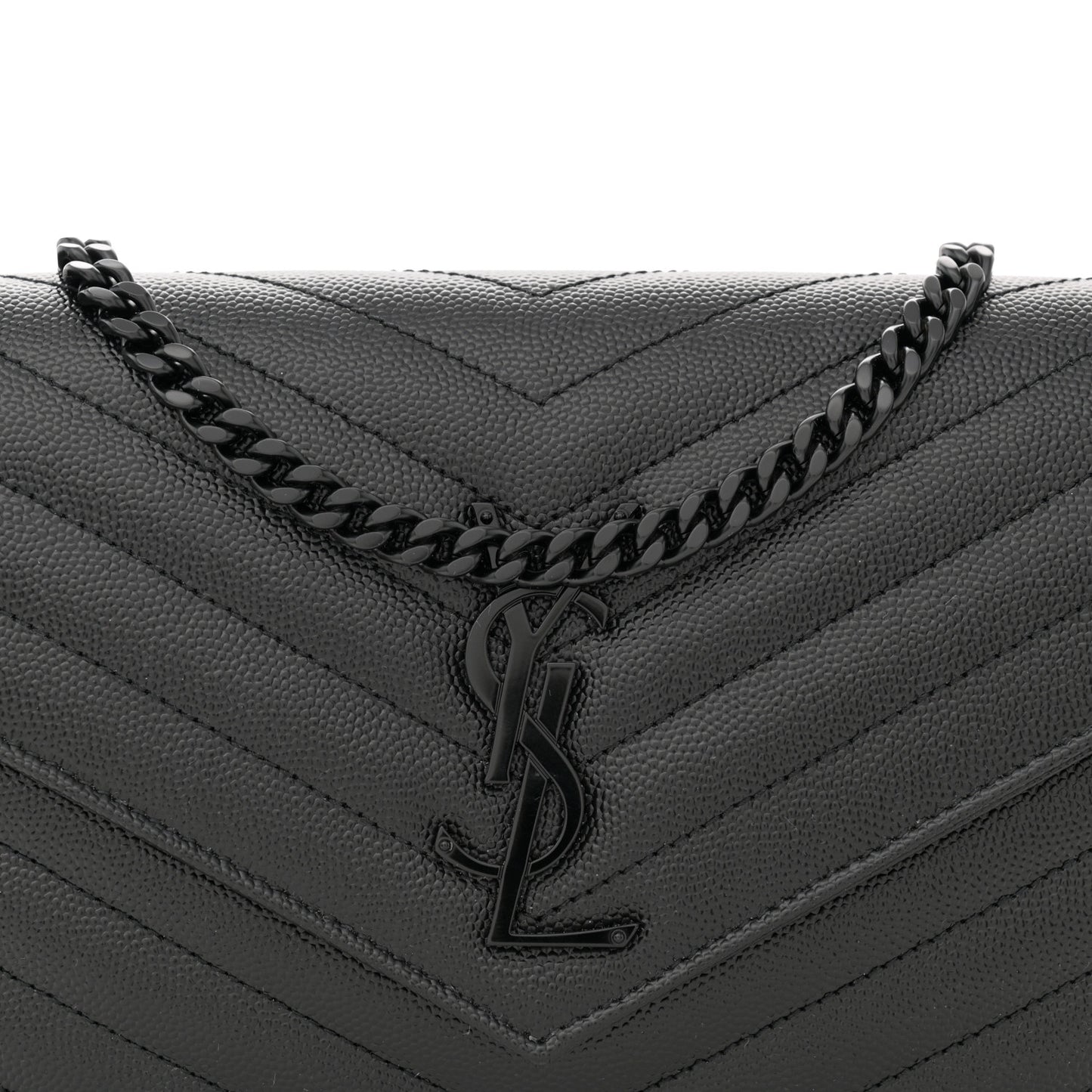 Grain De Poudre Matelasse Chevron Monogram Monochrome Chain Wallet Black