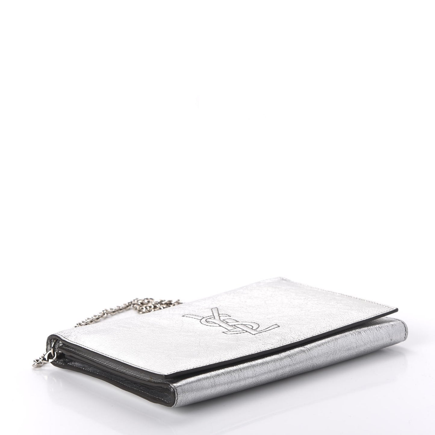 Metallic Crinkled Calfskin Belle de Jour Chain Clutch Silver