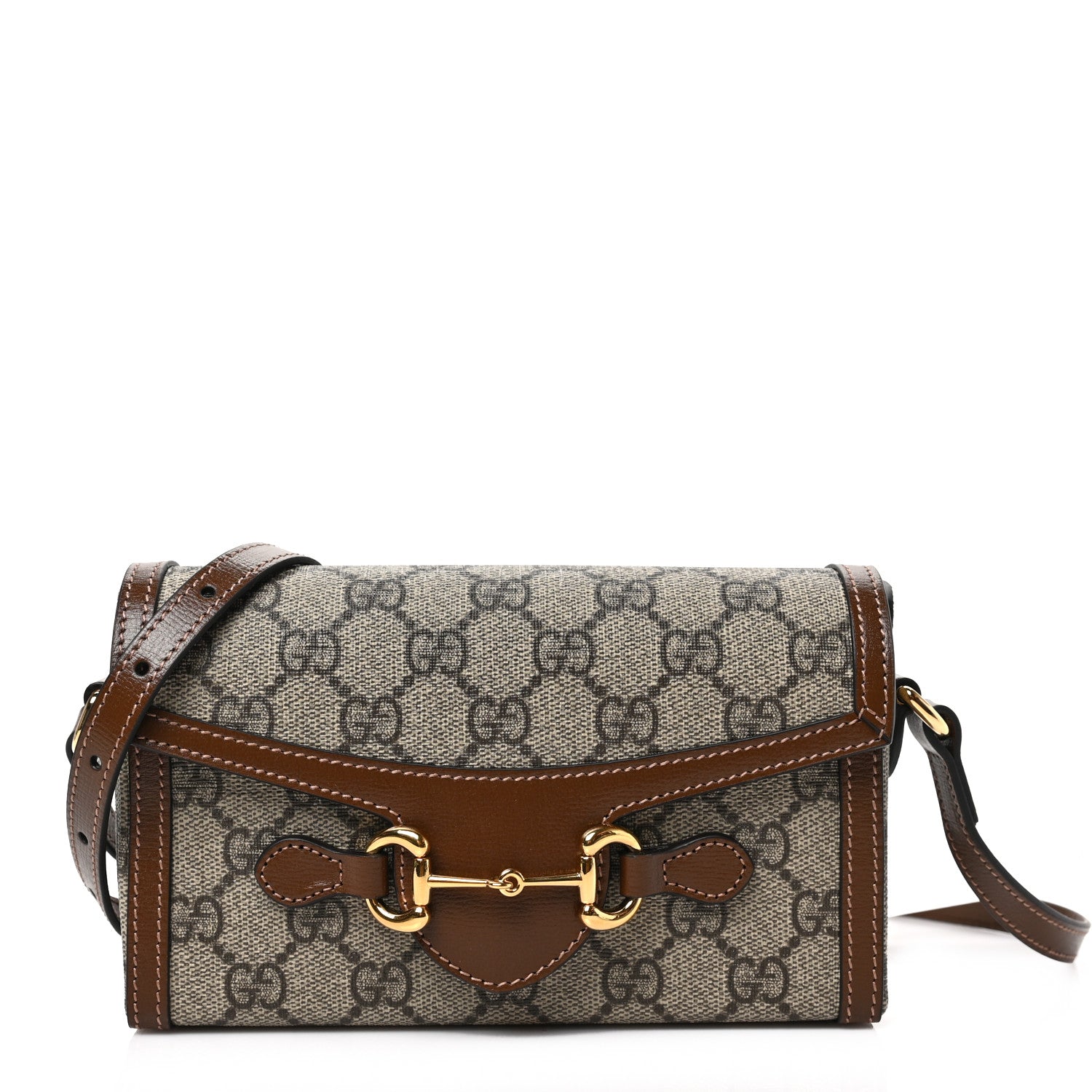 Gucci GG Supreme Monogram Mini Horsebit 1955 Shoulder Bag Beige Brown Sugar 1 of 8