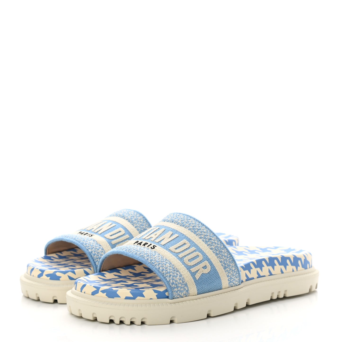 Micro PDP Cotton Houndstooth Embroidered Dway 10mm Slide Sandals 35 Cornflower