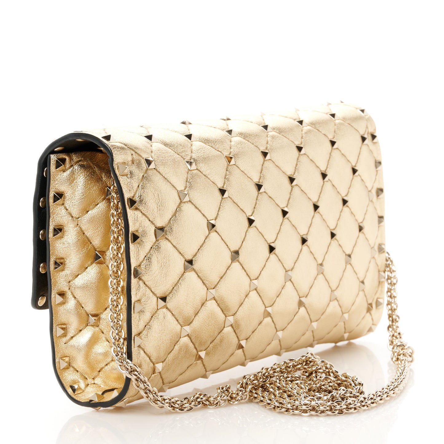 Metallic Nappa Rockstud Spike Wallet on Chain