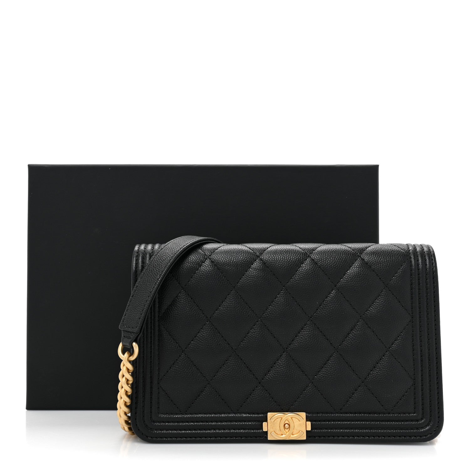 Chanel Caviar Quilted Boy Wallet On Chain WOC Black 12 of 12