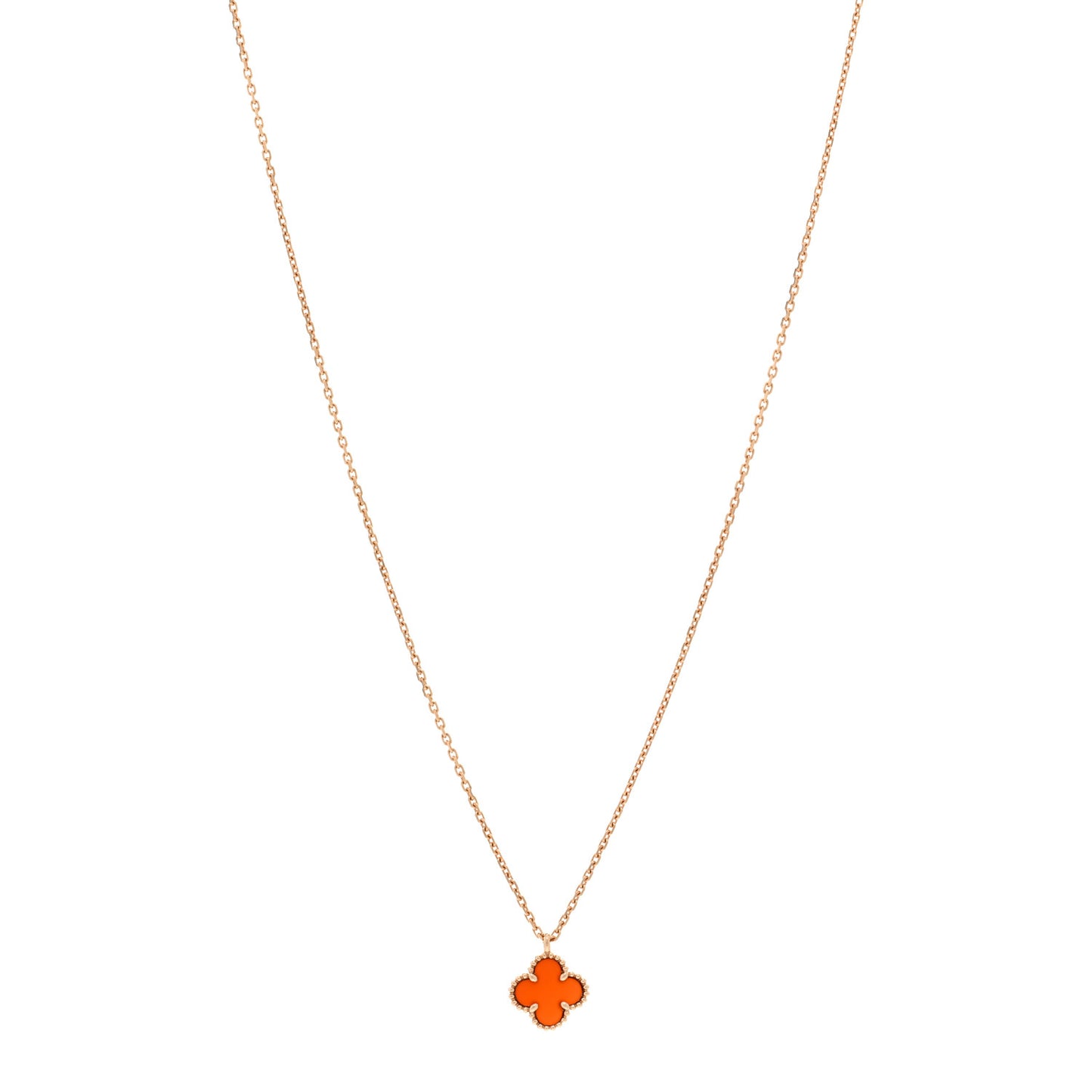 18K Rose Gold Carnelian Sweet Alhambra Pendant Necklace