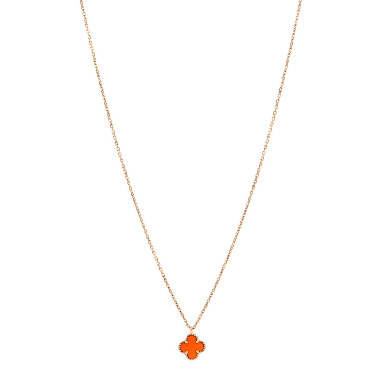 Van Cleef & Arpels 18K Rose Gold Carnelian Sweet Alhambra Pendant Necklace 1 of 6