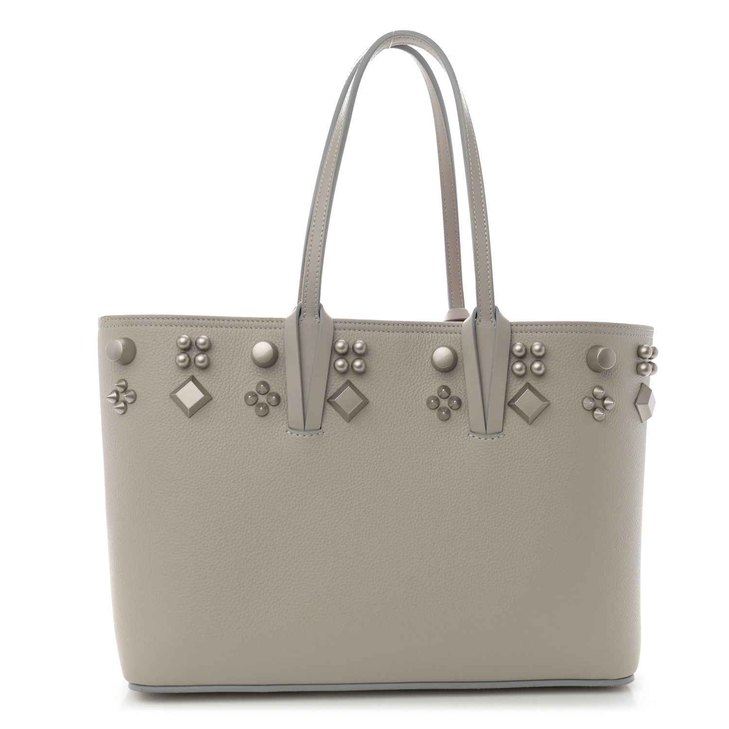 Christian Louboutin Calfskin Spikes Small East West Cabata Tote Light Grey 1 of 12