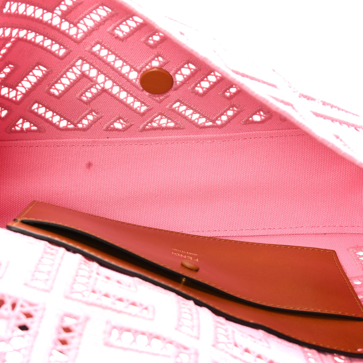 Canvas Cuoio Agata FF Ajour Embroidered Baguette Ciclamino Cuoio